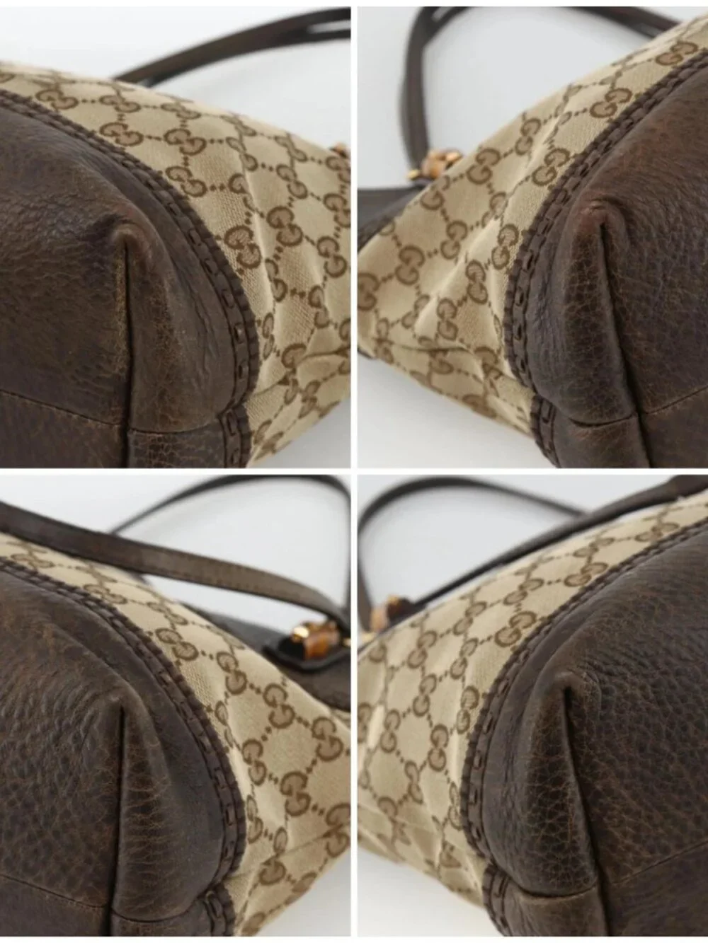 GUCCI GG Canvas Bamboo Tote Bag Black Gold 353125 Auth ka3798